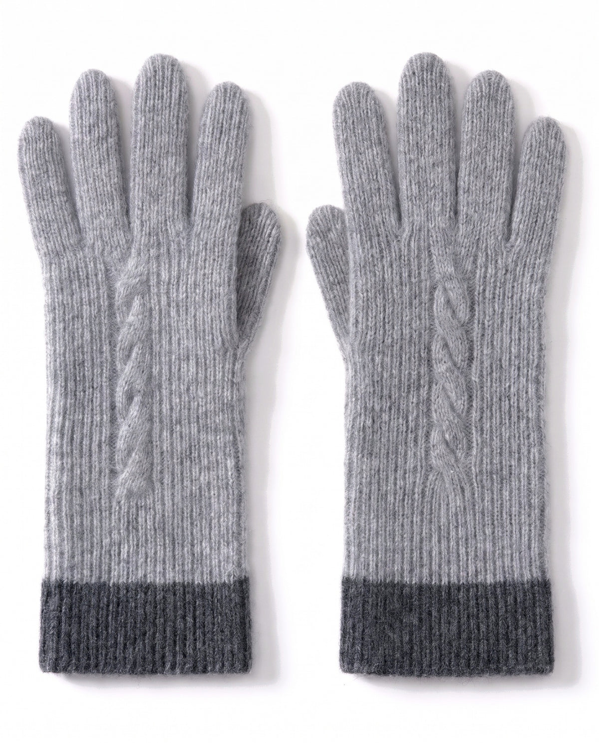 Cashmere cable knit ribbed gloves – Light Grey – product front