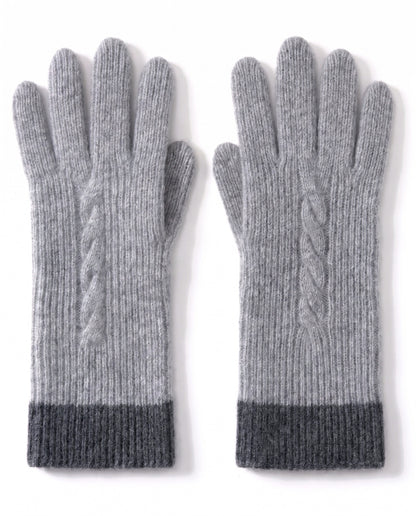 Cashmere cable knit ribbed gloves – Light Grey – product front