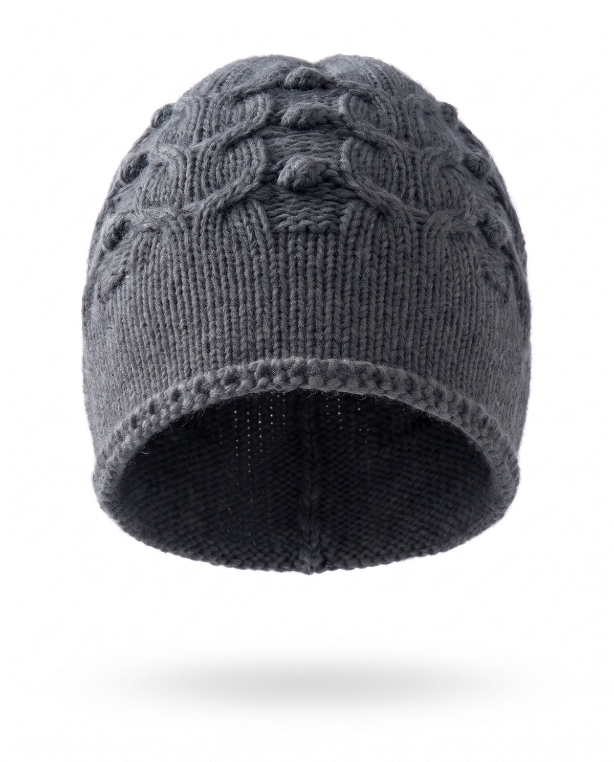 Beanie hat in cable knit cashmere blend – Dark Grey – product front