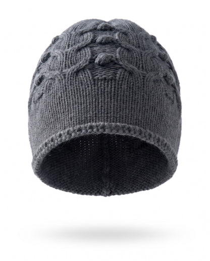 Beanie hat in cable knit cashmere blend – Dark Grey – product front