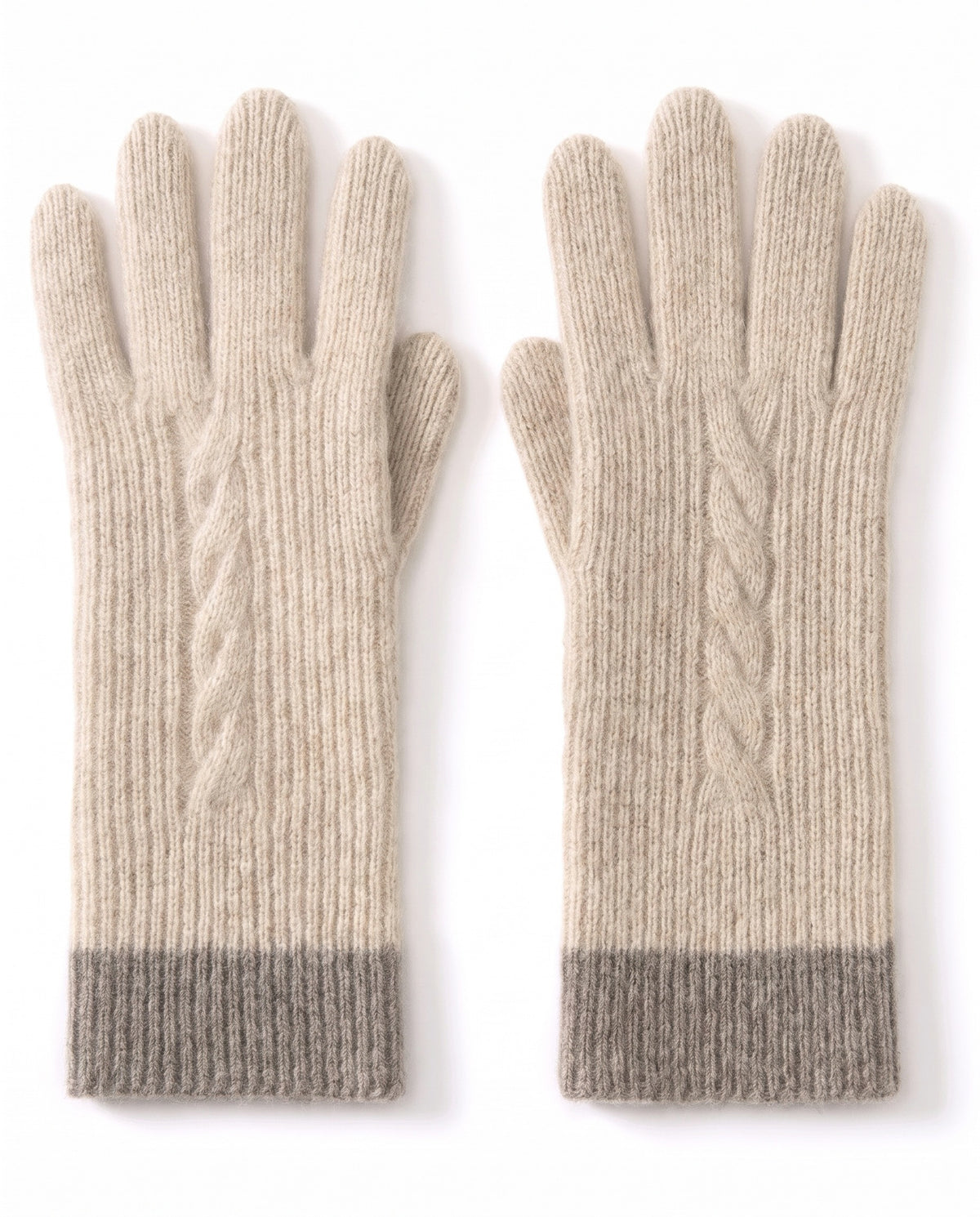 Cashmere cable knit ribbed gloves – Cream – product front