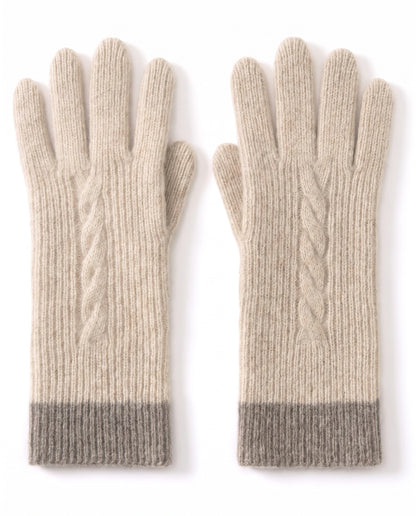 Cashmere cable knit ribbed gloves – Cream – product front