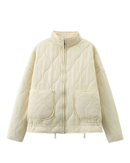 Quilted jacket with stand collar – Cream – product front