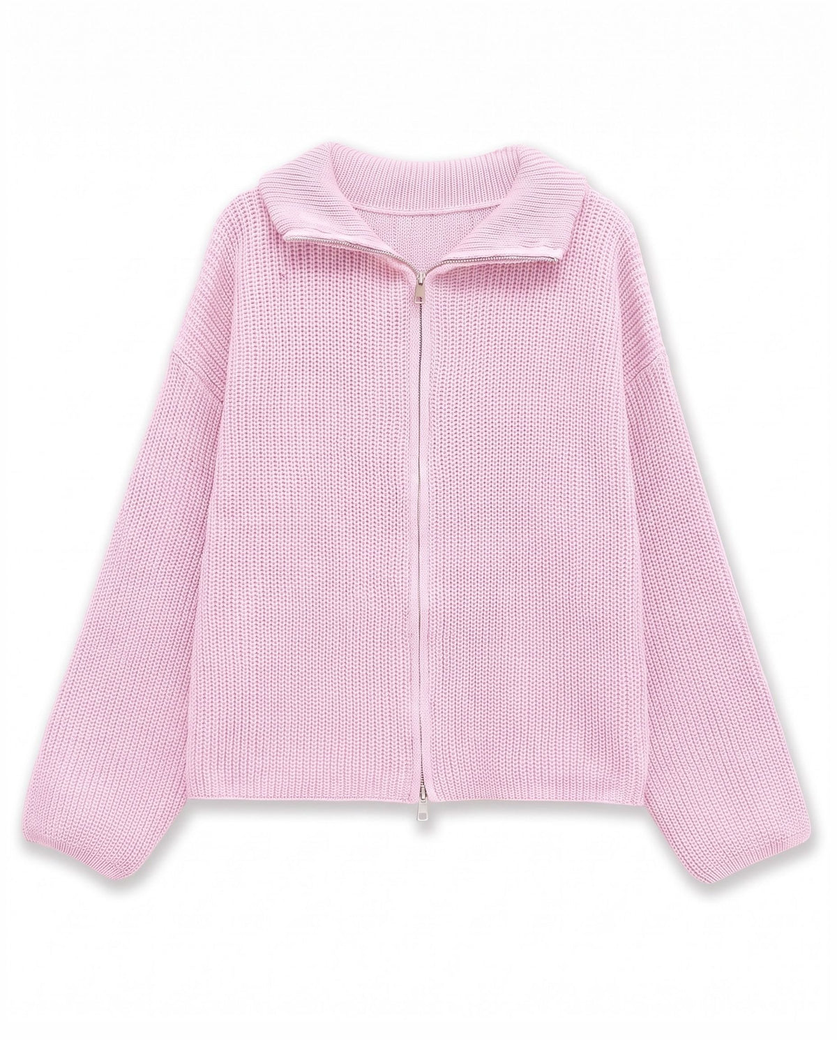 Chunky rib zip-through cardigan – Pink – product front