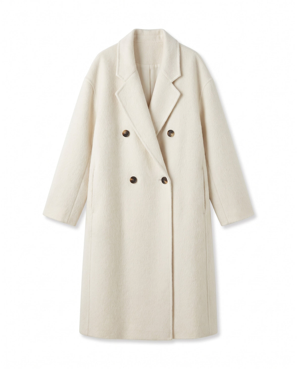 Double-breasted long wool coat – Cream – product front