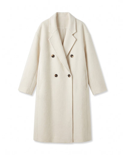 Double-breasted long wool coat – Cream – product front